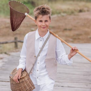 Boys linen vest - wedding suit, ring bearer outfit, christening outfit, wedding outfit, page boy suit,  communion suit, boys waistcoat
