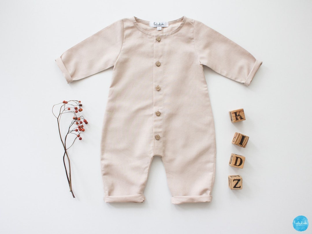 Baby Boys Linen Christening Outfit Overall Player Etsy