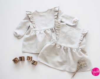 SALES - baby girl baptism outfit, festive dress, flower girl outfit, boho dress - natural linen dress with ruffles