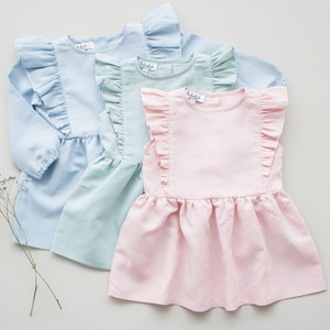 girls linen dress, boho dress with ruffles, baby girl linen dress