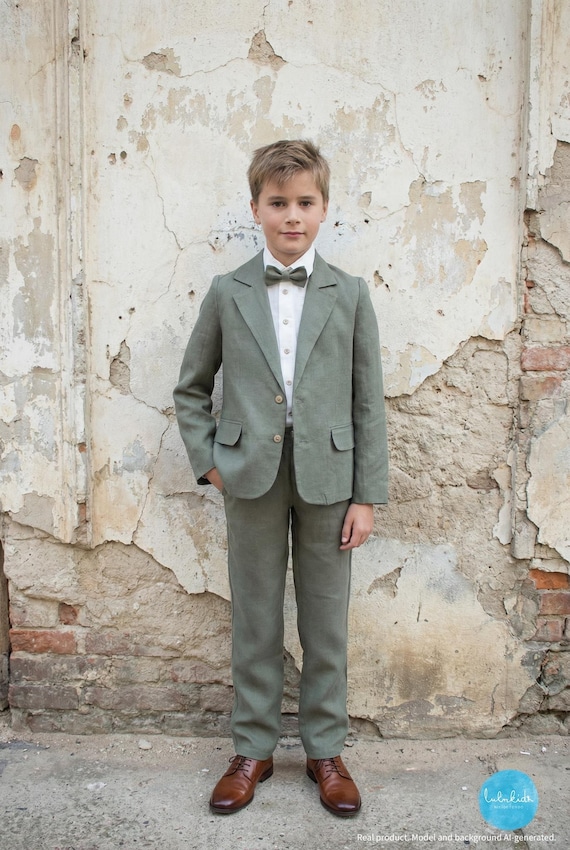 boy smoke green blazer, boys wedding jacket-wedding outfit, ring bearer outfit, wedding suit, ceremony blazer, page boy outfit, baptism suit