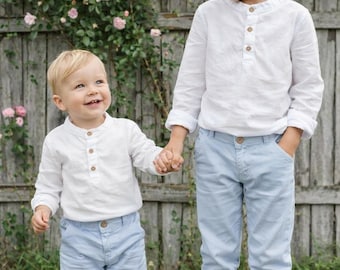SALE - Size 80/size 9-12 - Baby Boys Christening Outfit Wedding Suit Ring Bearer Outfit Birthday Outfit Flower Boy Outfit - Light Blue Linen Boys' Trousers
