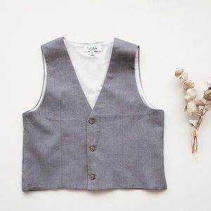 SALE - size UK 5-6 / US 6 - boys grey ring linen vest, toddler linen waistcoat, boys wedding suit, ring bearer outfit, page boy suit