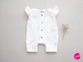 Baby girl white ruffle muslin (organic cotton) romper christening outfit christening romper jumpsuit overall dungarees player playsuit romper