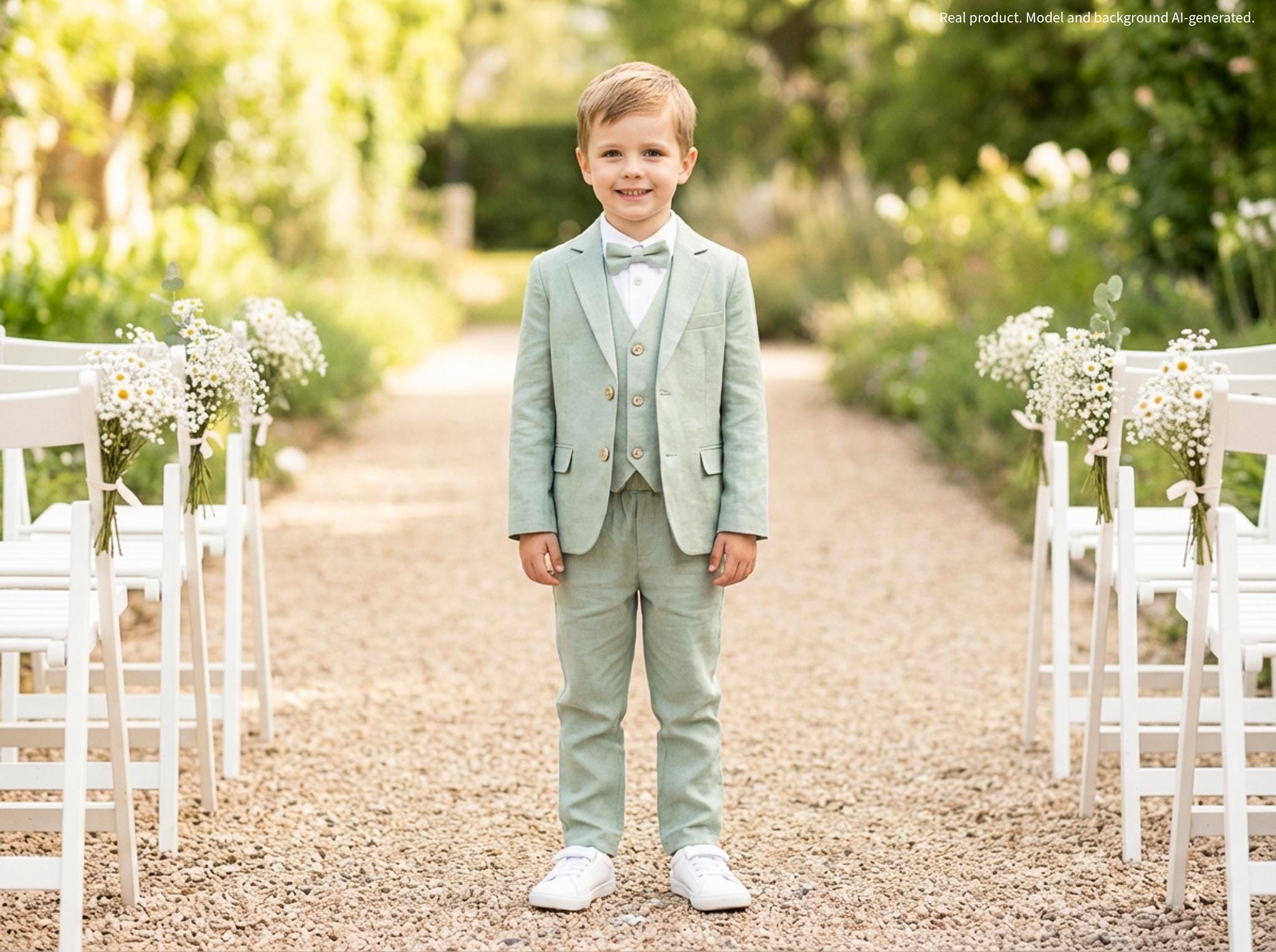 mintgreen Set da 4 pezzi per bambini, gilet, camicia, pantaloni e