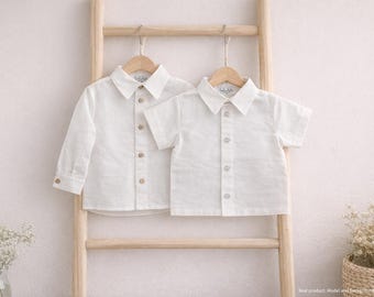 Tenue de porteur d'alliances pour garçon Tenue de communion Tenue de mariage Tenue de baptême Costume de garçon d'honneur Chemise garçon Chemise enfant - chemise en lin blanc à col Kent