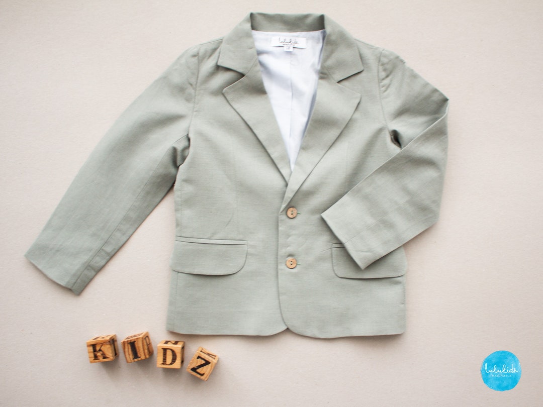 SALE Sage Green Boys Linen Blazer, Boys Suits for Wedding, Toddler