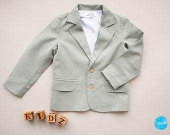 SALE sage green boys linen blazer, boys suits for wedding, toddler blazer, wedding outfit, ring bearer suit jacket