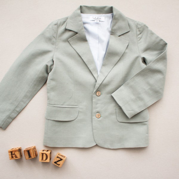 SALE sage green boys linen blazer, boys suits for wedding, toddler blazer, wedding outfit, ring bearer suit jacket