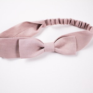 Baby Girl Christening Clothes, Linen Hair Band Hair Bow image 1