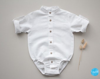 SALE baby boy outfit, baptism shirt, christening outfit - white shirt, linen shirt, baby bodysuit, onesie