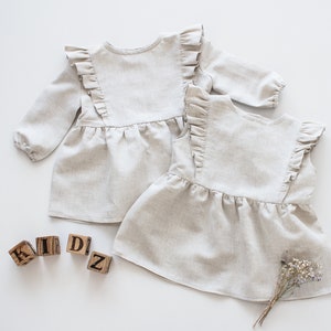 weisses Leinenkleid mit Rüschen Baby Mädchen Taufoutfit Hochzeitsoutfit Taufkleid Blumenmädchenkleid Kommunionskleid Geburtstagsoutfit Bild 3