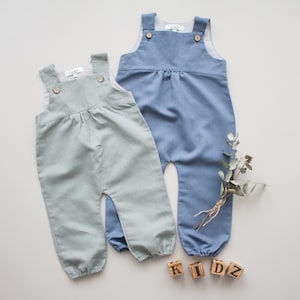 Boys Christening Romper, Linen Dungarees