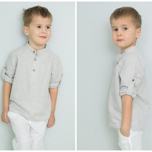 boys linen shirt, toddler henley shirt, roll up shirt, white toddler shirt - boy beach wedding outfit, ring bearer shirt, baptism outfit