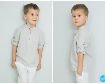 Jungen Leinen Hemd, Henley Shirt, Krempelhemd