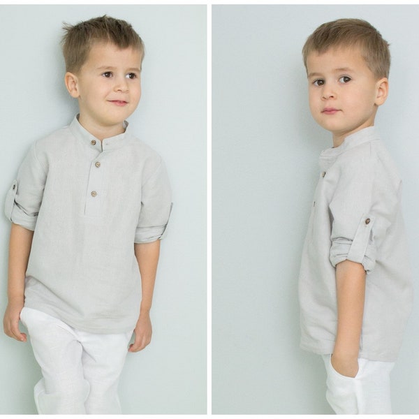 Jungen Leinen Hemd, Henley Shirt, Krempelhemd