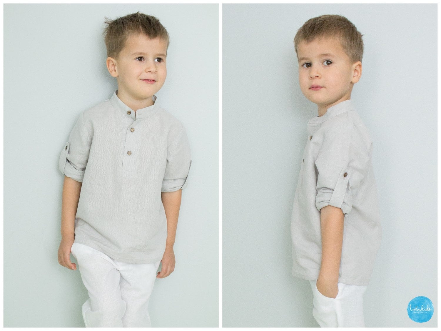 2-piece Toddler Boy Leaf Print Button Design Henley Shirt and Pants Set
