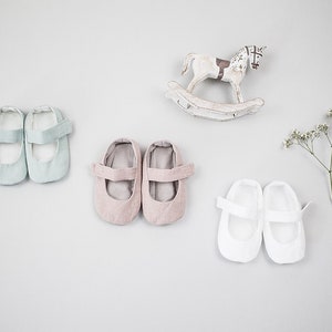 Baby Mädchen Taufschuhe, Leinen Taufoutfit, Ballerinas