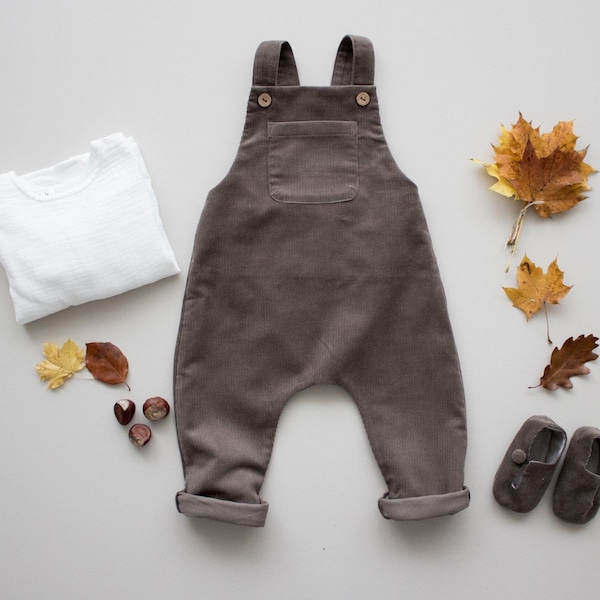 Baby boy brown corduroy dungarees overall christening pants christening romper playsuit jumpsuit baptism outfit birthday outfit