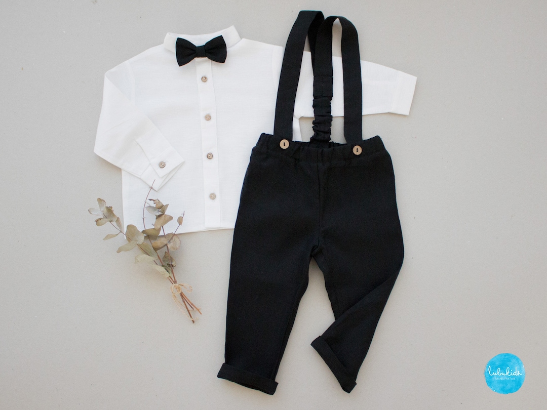 Black Boys Wedding Outfit, Ring Bearer Outfit, Page Boy Trousers 2pcs