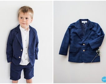 SALE navy blue boys linen blazer, boys suit for wedding, toddler blazer, wedding outfit, ring bearer suit jacket