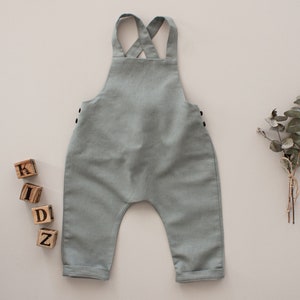 Baby boy baptism pants, baptism outfit linen dungarees, players image 1