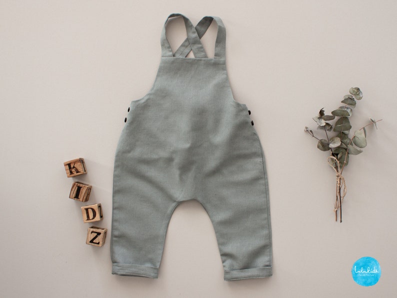 Baby boy baptism pants, baptism outfit linen dungarees, players image 1