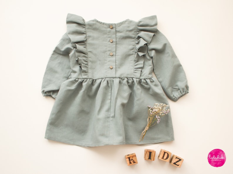 girls linen dress, boho dress with ruffles, baby girl linen dress image 5