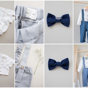 baby boy wedding outfit, boys wedding suit, toddler page boy outfit, ring bearer outfit 2 pcs suit set: pants with suspenders bow tie image 6