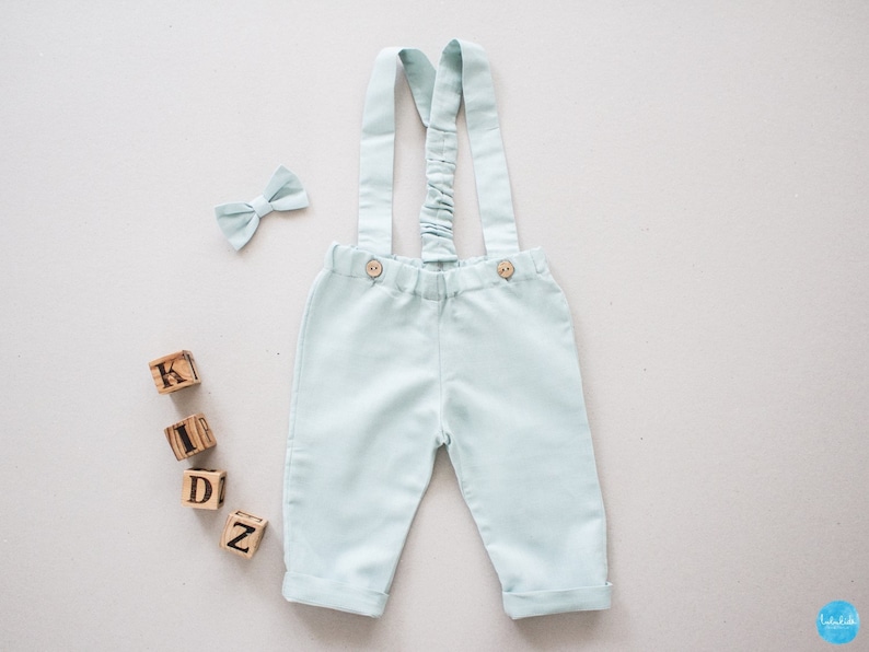 Beige Boys Linen Suspender Pants Ring Bearer Outfit Toddler Etsy