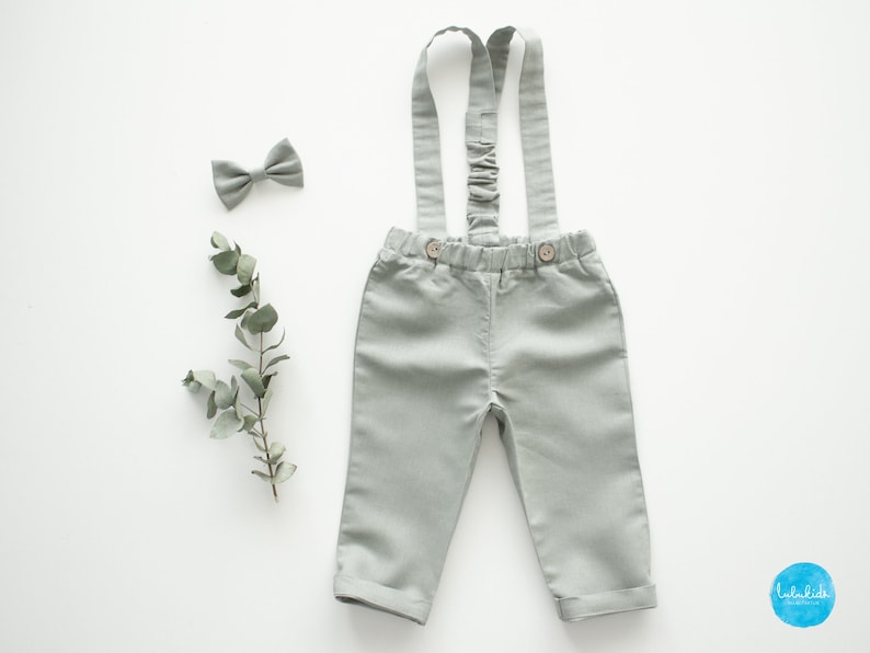 ring bearer outfit, toddler linen pants, page boy suspender outfit, boys baptism outfit pants + bow tie