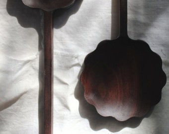 walnut salad servers / wooden utensils / wooden spoons