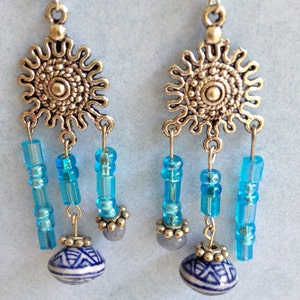 Beautiful handmade blue turquoise and japanese beads earrings