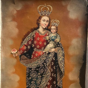Our Lady and Child Jesus - Peruvian Oil Painting