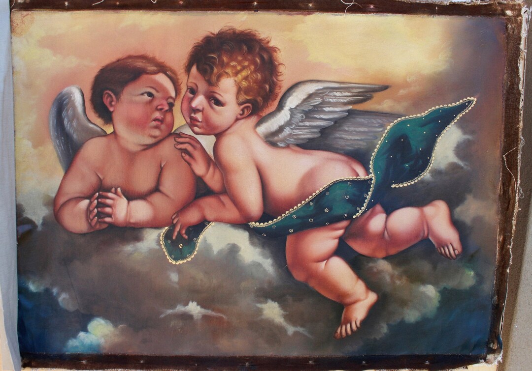 Cherubs Oil Painting School of Cusco Style Peruvian Art Etsy