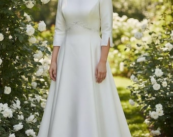 Vestido de noiva vintage Charo Peres da Espanha na cor branca, tamanho europeu 46 (tamanho americano 12/14).