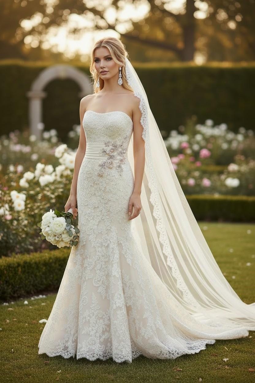 Vintage Allure Bridal Blush/Ivory Lace Strapless Gown - Former Sample - Never Worn