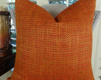 Larry Laslo Decorative Throw Pillow Cover - Double Sided Orange Textured Couch Pillow - Orange Chenille Throw Pillow - Orange Pillow - 11260