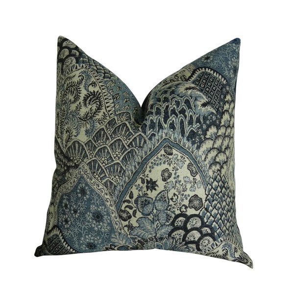 Navy Blue Pillow - Blue Navy Greige Pillow Cover - Light Dark Blue Spring Scenic Pillow - Designer Blue Pillow - Blue Euro Shams - 11403