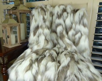 Ivory Faux Fur Throw Blanket & Bedspread - Tibet Fox Fur - Ivory Beige Luxury Faux Fur - Soft Faux Fur Blanket - 16405