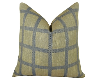 Blue Throw Pillow - Blue Designer Pillow Cover - Tan Blue Plaid Pillow - Modern Neutral Blue Pillow - Decorative Throw Pillow - 11093