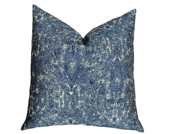 Designer Blue Pillow - Double Sided Blue Taupe Paisley Throw Pillow Cover - Denim Accent Pillow - Designer Blue Pillow - 11414