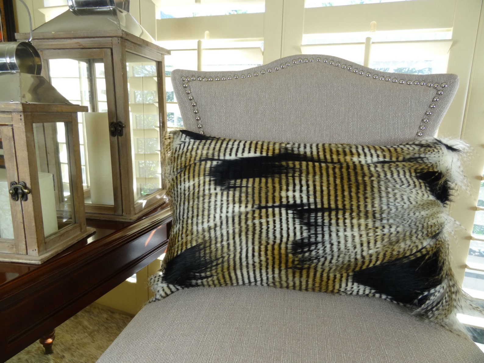Black Gold White Fur Throw Pillow Cover Fancy Feather Fur Etsy