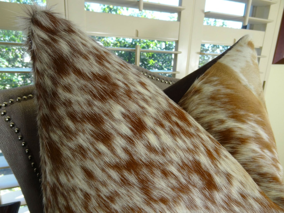 Exotic Decorative Cowhide Throw Pillow Cover Brown Reddish Etsy