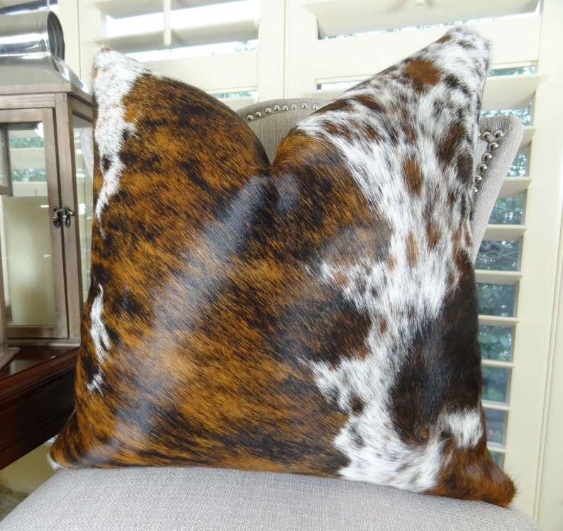 Decorative Cowhide Throw Pillow Cover Dark Tri Color Etsy