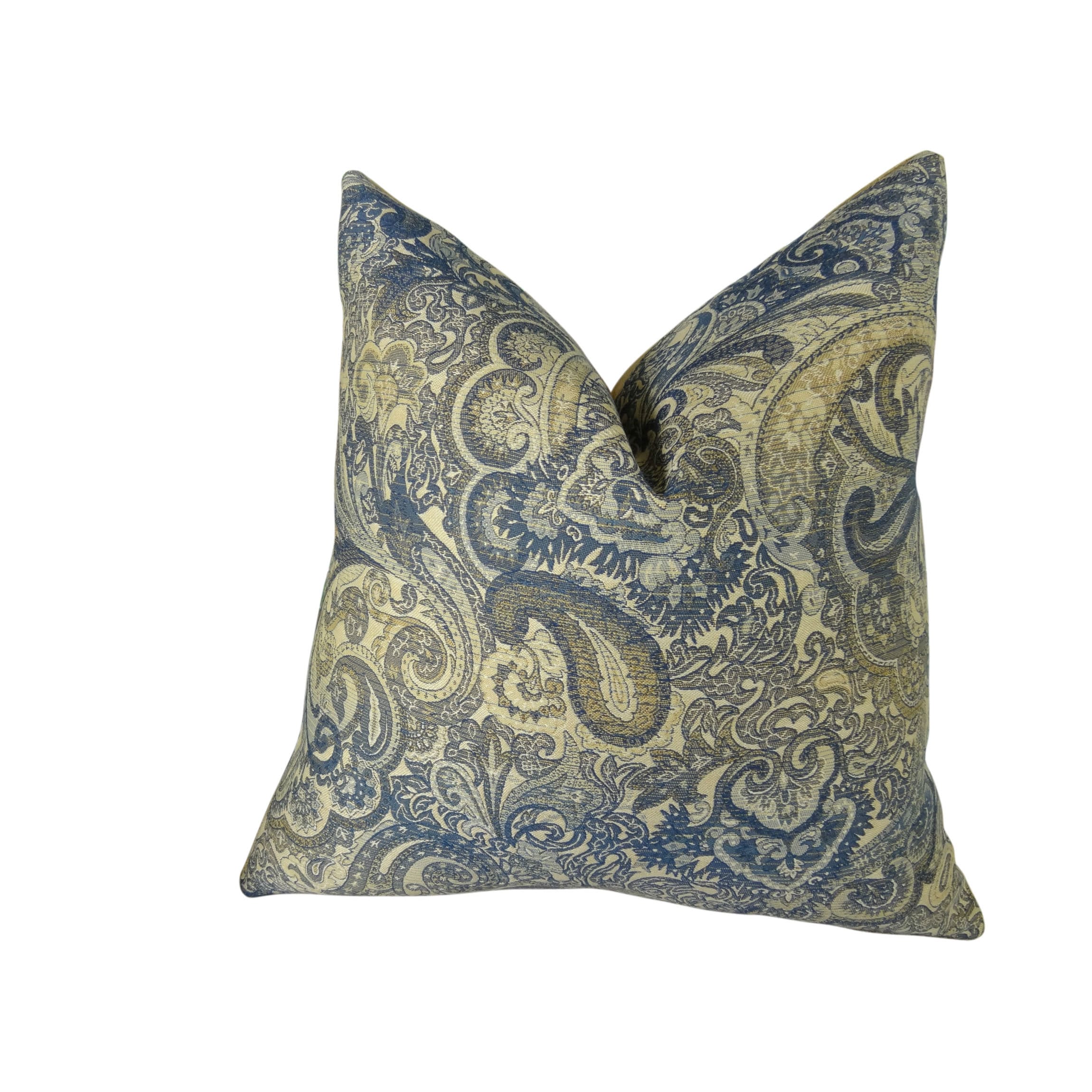 Designer Blue Pillow Navy Paisley Throw Pillow Cover Tan Etsy