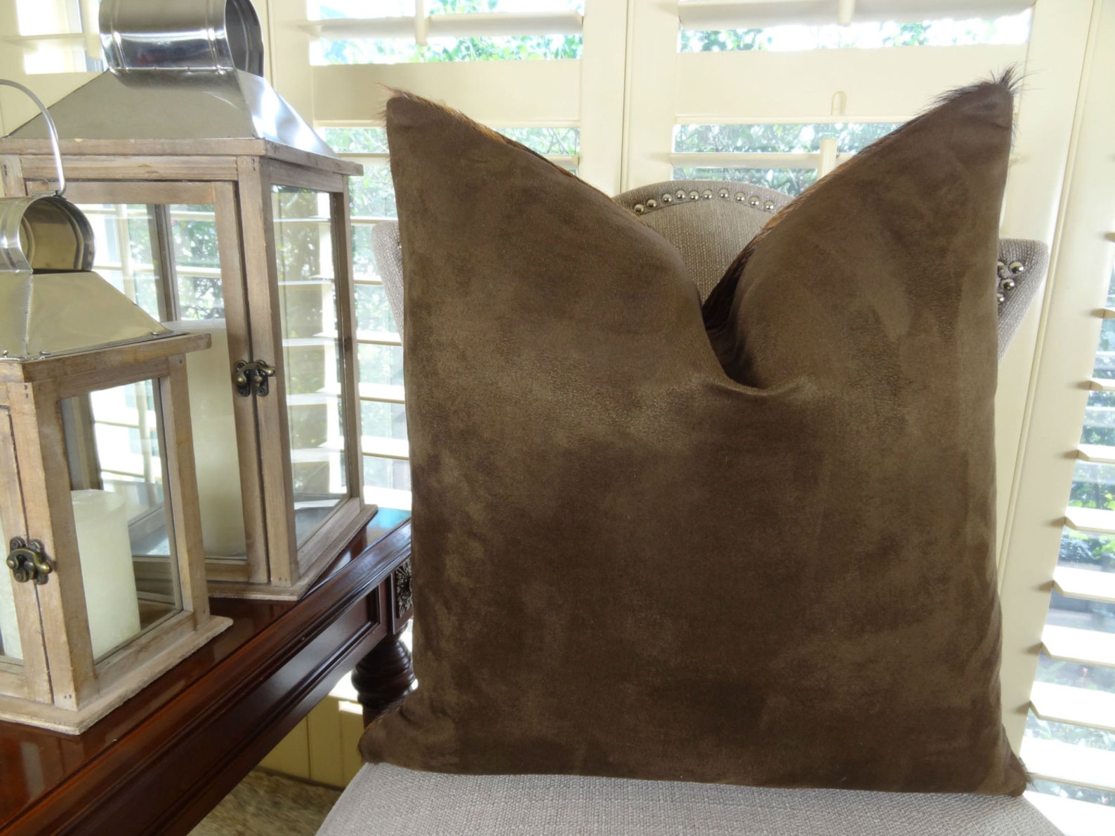 Decorative Cowhide Throw Pillow Cover Dark Tri Color Etsy