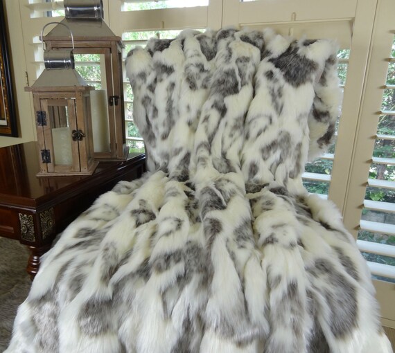Ivory Faux Fur Throw Blanket Bedspread Rabbit Faux Fur Ivory Gray Luxury Faux Fur Fur Throw Blanket Luxury Soft Faux Fur 16428 Etsy