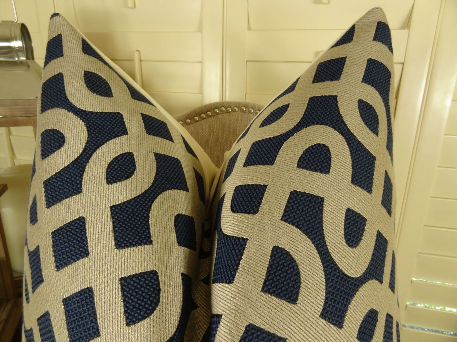 Navy Pillow Designer Navy Pillow Cover Navy Tan Geometric Etsy
