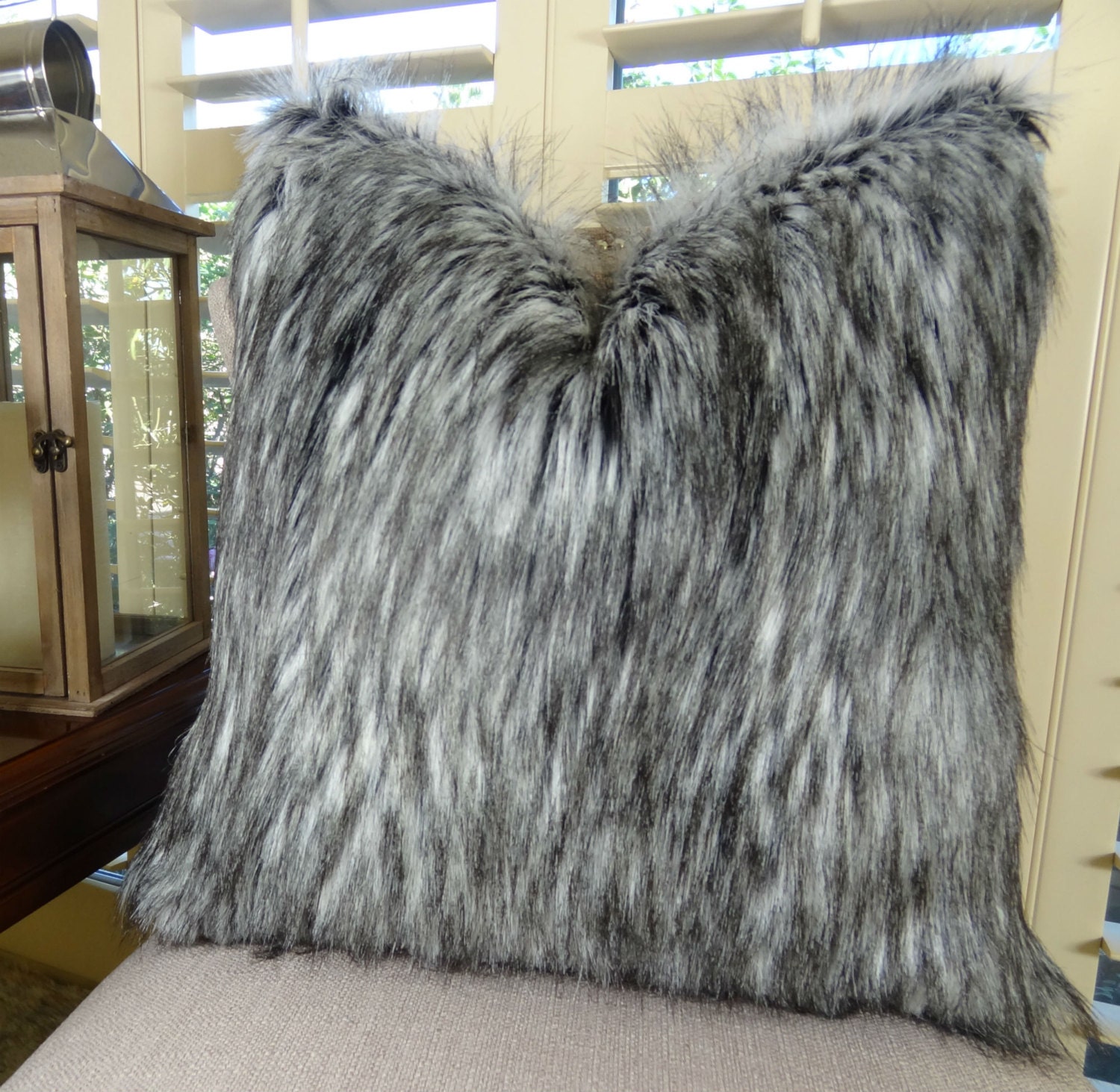 gray fur throw pillow